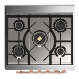 ILVE Majestic III 30-inch Dual Fuel Range with 5 Natural Gas Burner and Triple Glass Door Electric Oven in Glossy Black with Copper Trim (UM30NR3BKP)