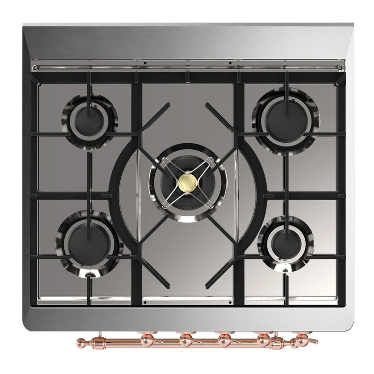 ILVE Majestic III 30-inch Dual Fuel Range with 5 Liquid Propane Burner and Triple Glass Door Electric Oven in Glossy Black with Copper Trim (UM30NR3BKPLP)