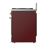 ILVE Majestic III 30-inch Dual Fuel Range with 5 Natural Gas Burner and Triple Glass Door Electric Oven in Burgundy with Brass Trim (UM30NR3BUG)