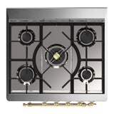 ILVE Majestic III 30-inch Dual Fuel Range with 5 Natural Gas Burner and Triple Glass Door Electric Oven in Burgundy with Brass Trim (UM30NR3BUG)