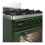 ILVE Majestic III 30-inch Dual Fuel Range with 5 Natural Gas Burner and Triple Glass Door Electric Oven in Emerald Green with Burnished Trim (UM30NR3EGB)