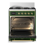 ILVE Majestic III 30-inch Dual Fuel Range with 5 Natural Gas Burner and Triple Glass Door Electric Oven in Emerald Green with Brass Trim (UM30NR3EGG)