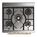 ILVE Majestic III 30-inch Dual Fuel Range with 5 Natural Gas Burner and Triple Glass Door Electric Oven in Emerald Green with Brass Trim (UM30NR3EGG)