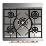 ILVE Majestic III 30-inch Dual Fuel Range with 5 Natural Gas Burner and Triple Glass Door Electric Oven in Emerald Green with Copper Trim (UM30NR3EGP)