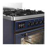 ILVE Majestic III 30-inch Dual Fuel Range with 5 Natural Gas Burner and Triple Glass Door Electric Oven in Midnight Blue with Burnished Trim (UM30NR3MBB)
