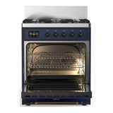 ILVE Majestic III 30-inch Dual Fuel Range with 5 Natural Gas Burner and Triple Glass Door Electric Oven in Midnight Blue with Burnished Trim (UM30NR3MBB)