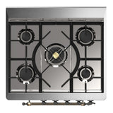 ILVE Majestic III 30-inch Dual Fuel Range with 5 Natural Gas Burner and Triple Glass Door Electric Oven in Midnight Blue with Burnished Trim (UM30NR3MBB)