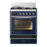 ILVE Majestic III 30-inch Dual Fuel Range with 5 Natural Gas Burner and Triple Glass Door Electric Oven in Midnight Blue with Chrome Trim (UM30NR3MBC)