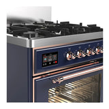 ILVE Majestic III 30-inch Dual Fuel Range with 5 Liquid Propane Burner and Triple Glass Door Electric Oven in Midnight Blue with Copper Trim (UM30NR3MBPLP)