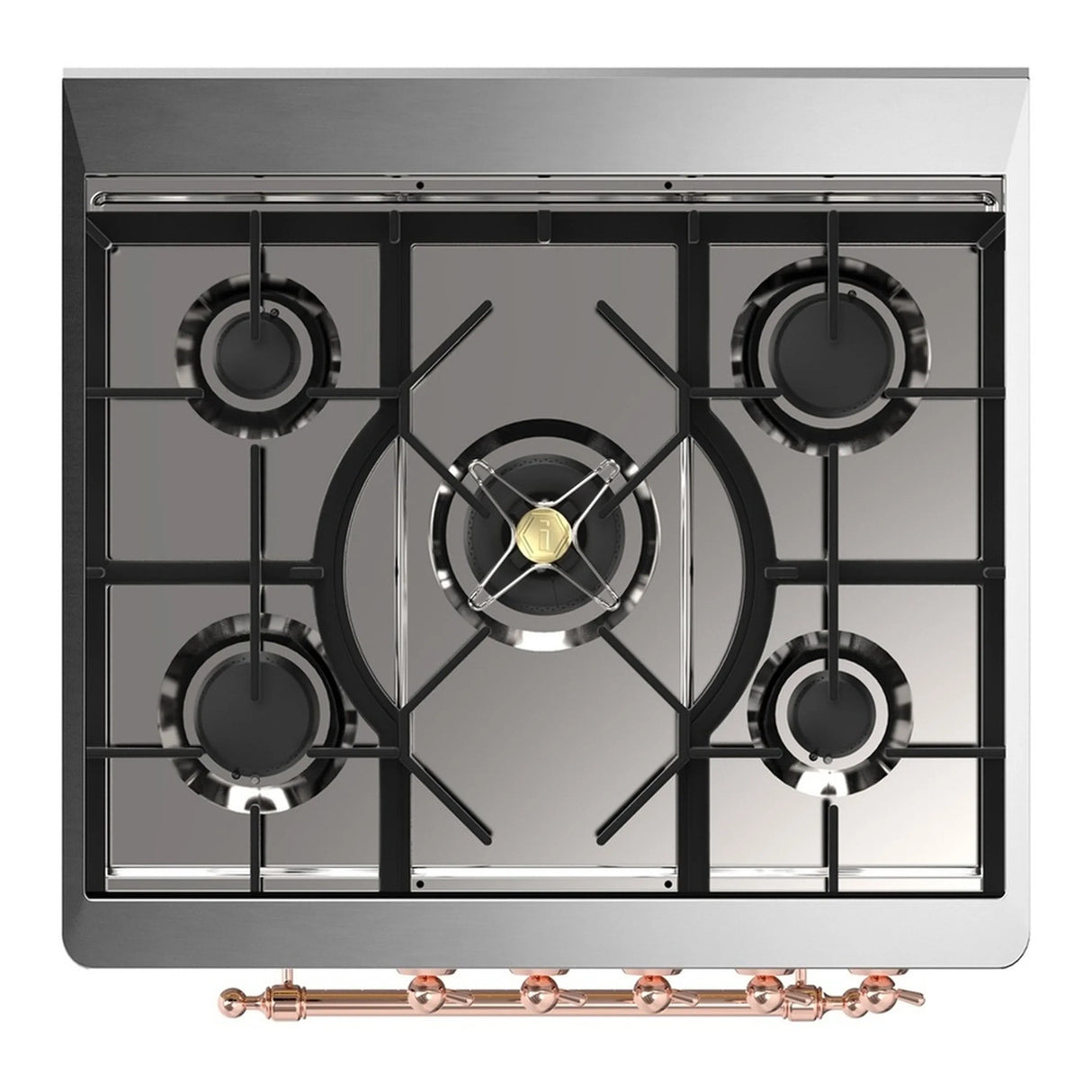 ILVE Majestic III 30-inch Dual Fuel Range with 5 Natural Gas Burner and Triple Glass Door Electric Oven in Midnight Blue with Copper Trim (UM30NR3MBP)