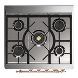 ILVE Majestic III 30-inch Dual Fuel Range with 5 Liquid Propane Burner and Triple Glass Door Electric Oven in Midnight Blue with Copper Trim (UM30NR3MBPLP)