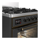 ILVE Majestic III 30-inch Dual Fuel Range with 5 Natural Gas Burner and Triple Glass Door Electric Oven in Graphite Matte with Burnished Trim (UM30NR3MGB)