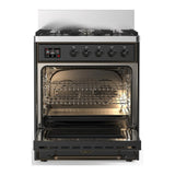 ILVE Majestic III 30-inch Dual Fuel Range with 5 Natural Gas Burner and Triple Glass Door Electric Oven in Graphite Matte with Burnished Trim (UM30NR3MGB)