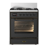 ILVE Majestic III 30-inch Dual Fuel Range with 5 Natural Gas Burner and Triple Glass Door Electric Oven in Graphite Matte with Burnished Trim (UM30NR3MGB)