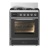 ILVE Majestic III 30-inch Dual Fuel Range with 5 Natural Gas Burner and Triple Glass Door Electric Oven in Graphite Matte with Chrome Trim (UM30NR3MGC)