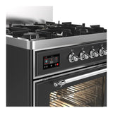 ILVE Majestic III 30-inch Dual Fuel Range with 5 Natural Gas Burner and Triple Glass Door Electric Oven in Graphite Matte with Chrome Trim (UM30NR3MGC)