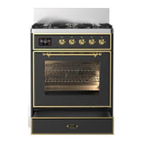 ILVE Majestic III 30-inch Dual Fuel Range with 5 Liquid Propane Burner and Triple Glass Door Electric Oven in Graphite Matte with Brass Trim (UM30NR3MGGLP)
