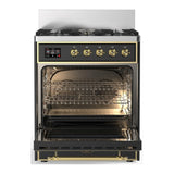ILVE Majestic III 30-inch Dual Fuel Range with 5 Liquid Propane Burner and Triple Glass Door Electric Oven in Graphite Matte with Brass Trim (UM30NR3MGGLP)