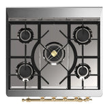 ILVE Majestic III 30-inch Dual Fuel Range with 5 Liquid Propane Burner and Triple Glass Door Electric Oven in Graphite Matte with Brass Trim (UM30NR3MGGLP)