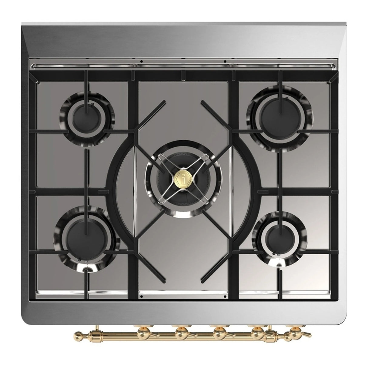 ILVE Majestic III 30-inch Dual Fuel Range with 5 Natural Gas Burner and Triple Glass Door Electric Oven in RAL with Brass Trim (UM30NR3RAG)
