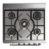 ILVE Majestic III 30-inch Dual Fuel Range with 5 Liquid Propane Burner and Triple Glass Door Electric Oven in Stainless Steel with Burnished Trim (UM30NR3SSBLP)