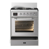 ILVE Majestic III 30-inch Dual Fuel Range with 5 Liquid Propane Burner and Triple Glass Door Electric Oven in Stainless Steel with Chrome Trim (UM30NR3SSCLP)
