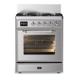 ILVE Majestic III 30-inch Dual Fuel Range with 5 Liquid Propane Burner and Triple Glass Door Electric Oven in Stainless Steel with Chrome Trim (UM30NR3SSCLP)