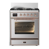 ILVE Majestic III 30-inch Dual Fuel Range with 5 Natural Gas Burner and Triple Glass Door Electric Oven in Stainless Steel with Copper Trim (UM30NR3SSP)
