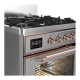 ILVE Majestic III 30-inch Dual Fuel Range with 5 Natural Gas Burner and Triple Glass Door Electric Oven in Stainless Steel with Copper Trim (UM30NR3SSP)