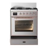 ILVE Majestic III 30-inch Dual Fuel Range with 5 Natural Gas Burner and Triple Glass Door Electric Oven in Stainless Steel with Copper Trim (UM30NR3SSP)