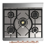 ILVE Majestic III 30-inch Dual Fuel Range with 5 Natural Gas Burner and Triple Glass Door Electric Oven in Stainless Steel with Copper Trim (UM30NR3SSP)
