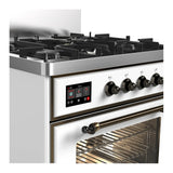 ILVE Majestic III 30-inch Dual Fuel Range with 5 Natural Gas Burner and Triple Glass Door Electric Oven in White with Burnished Trim (UM30NR3WHB)