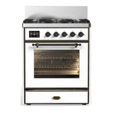 ILVE Majestic III 30-inch Dual Fuel Range with 5 Liquid Propane Burner and Triple Glass Door Electric Oven in White with Burnished Trim (UM30NR3WHBLP)