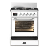 ILVE Majestic III 30-inch Dual Fuel Range with 5 Natural Gas Burner and Triple Glass Door Electric Oven in White with Chrome Trim (UM30NR3WHC)
