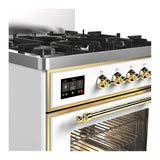 ILVE Majestic III 30-inch Dual Fuel Range with 5 Natural Gas Burner and Triple Glass Door Electric Oven in White with Brass Trim (UM30NR3WHG)