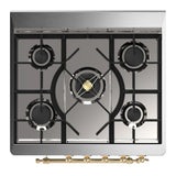 ILVE Majestic III 30-inch Dual Fuel Range with 5 Natural Gas Burner and Triple Glass Door Electric Oven in White with Brass Trim (UM30NR3WHG)