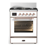 ILVE Majestic III 30-inch Dual Fuel Range with 5 Natural Gas Burner and Triple Glass Door Electric Oven in White with Copper Trim (UM30NR3WHP)
