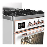ILVE Majestic III 30-inch Dual Fuel Range with 5 Natural Gas Burner and Triple Glass Door Electric Oven in White with Copper Trim (UM30NR3WHP)
