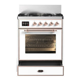 ILVE Majestic III 30-inch Dual Fuel Range with 5 Natural Gas Burner and Triple Glass Door Electric Oven in White with Copper Trim (UM30NR3WHP)