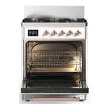 ILVE Majestic III 30-inch Dual Fuel Range with 5 Natural Gas Burner and Triple Glass Door Electric Oven in White with Copper Trim (UM30NR3WHP)