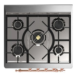 ILVE Majestic III 30-inch Dual Fuel Range with 5 Natural Gas Burner and Triple Glass Door Electric Oven in White with Copper Trim (UM30NR3WHP)