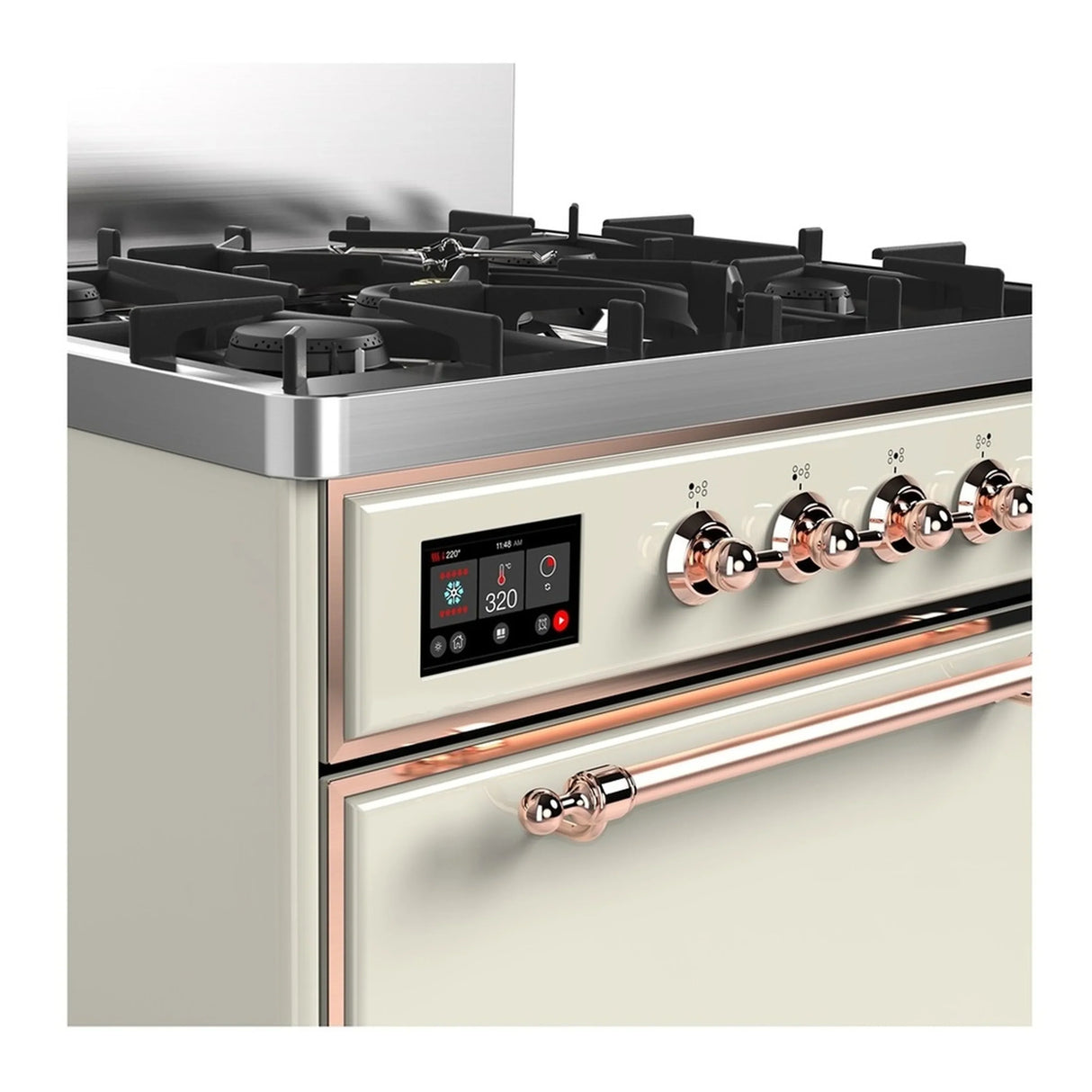 ILVE Majestic III 30-inch Dual Fuel Range with 5 Natural Gas Burner and Solid Door Electric Oven in Antique White with Copper Trim (UM30QNR3AWP)