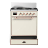 ILVE Majestic III 30-inch Dual Fuel Range with 5 Natural Gas Burner and Solid Door Electric Oven in Antique White with Copper Trim (UM30QNR3AWP)