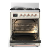 ILVE Majestic III 30-inch Dual Fuel Range with 5 Natural Gas Burner and Solid Door Electric Oven in Antique White with Copper Trim (UM30QNR3AWP)