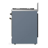 ILVE Majestic III 30-inch Dual Fuel Range with 5 Natural Gas Burner and Solid Door Electric Oven in Blue Grey with Burnished Trim (UM30QNR3BGB)