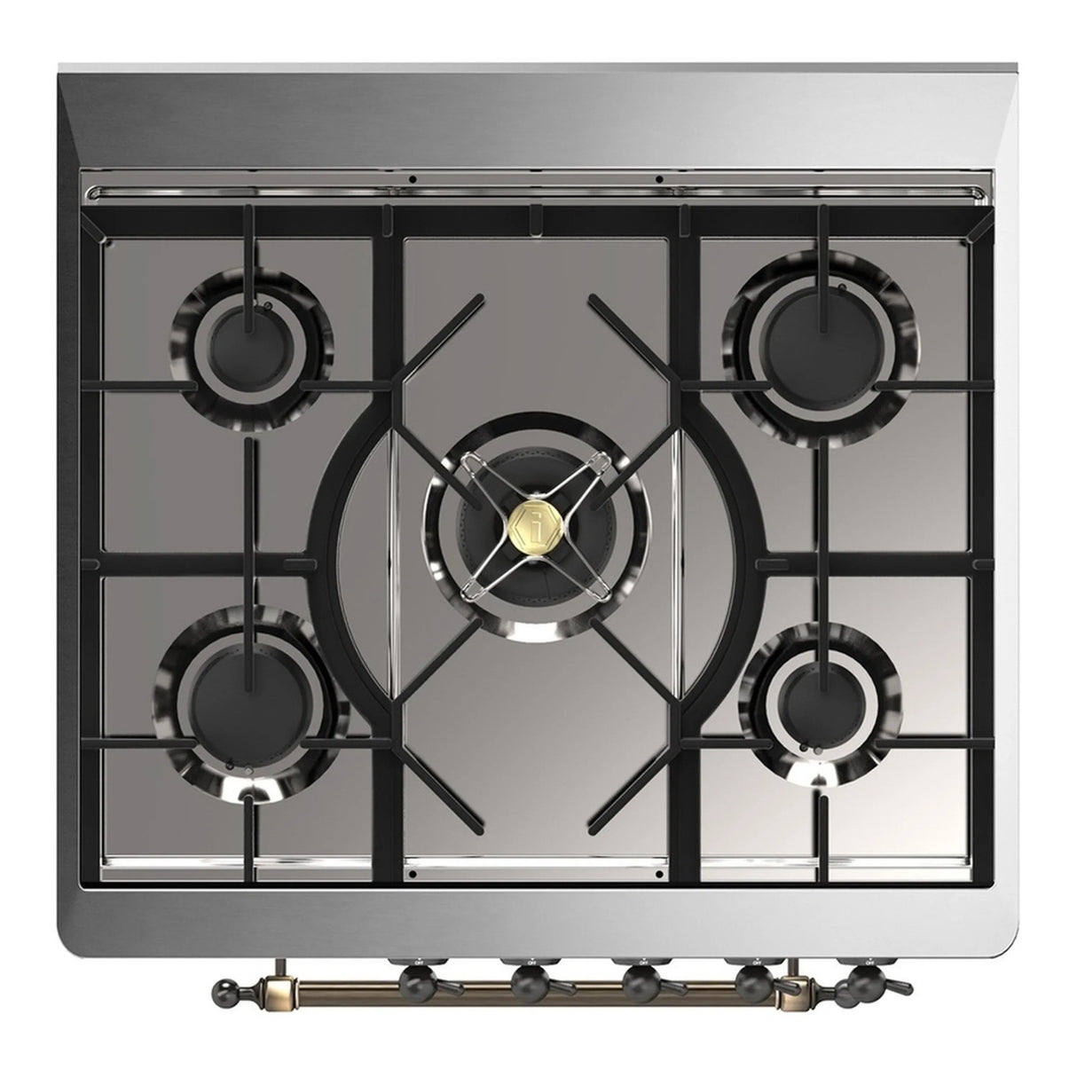ILVE Majestic III 30-inch Dual Fuel Range with 5 Natural Gas Burner and Solid Door Electric Oven in Blue Grey with Burnished Trim (UM30QNR3BGB)