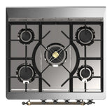 ILVE Majestic III 30-inch Dual Fuel Range with 5 Natural Gas Burner and Solid Door Electric Oven in Blue Grey with Burnished Trim (UM30QNR3BGB)