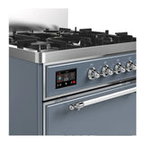 ILVE Majestic III 30-inch Dual Fuel Range with 5 Natural Gas Burner and Solid Door Electric Oven in Blue Grey with Chrome Trim (UM30QNR3BGC)