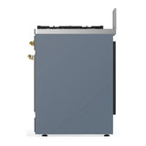 ILVE Majestic III 30-inch Dual Fuel Range with 5 Natural Gas Burner and Solid Door Electric Oven in Blue Grey with Brass Trim (UM30QNR3BGG)