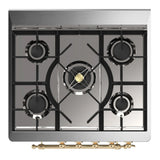 ILVE Majestic III 30-inch Dual Fuel Range with 5 Liquid Propane Burner and Solid Door Electric Oven in Blue Grey with Brass Trim (UM30QNR3BGGLP)